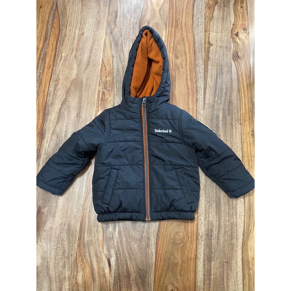 Timberland‎ Kids Puffer Jacket Hooded Black Orange Fleece Lined Winter Coat